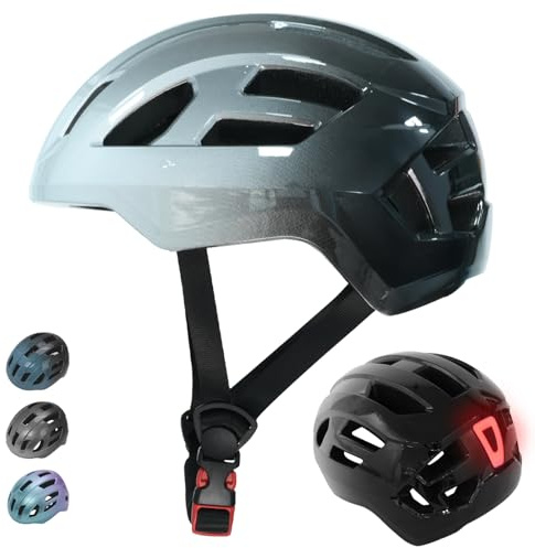 LIRENGUI Casco da bicicletta per bambini con luce posteriore per ragazzi e ragazze, luce posteriore ricaricabile di sicurezza, caschi con gradiente di colore per multi-sport (Argento Grigio, S)