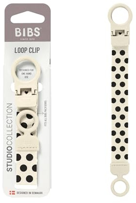 BIBS Slinga nappklämma Polka Dots - Elegant, säker enhandsmanövrering, passar alla BIBS och de flesta märken, maskintvättbar, smal profil för komfort, åldrar 0+ - Ivory