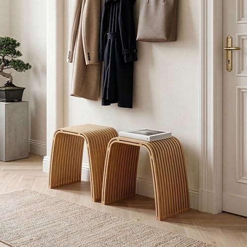 [en.casa] Set di 2 Sedute Multiuso in Bambù per Bagno Sgabelli Bassi da Ingresso Poggiapiedi Piani d'Appoggio per Soggiorno Camera da Letto 45 x 50 x 31 cm - Naturale