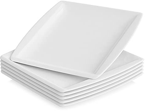 MALACASA, Serie Blance, 6 teilig Set Porzellan Tellerset 10,25 Cremeweiß Speiseteller Größer Flachteller 26,5 * 26 * 2,5cm Essteller Tafelservice für 6 Personen