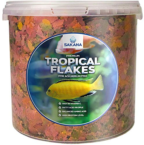 SAKANA Tropical Flakes | Premium Quality Aquatic Fish Food Mixture | Healthy and Nutritious all-round Feed for Pond-Dwelling Life | High Protein, Great Source of Vitamins & Easily Digestible (1L)