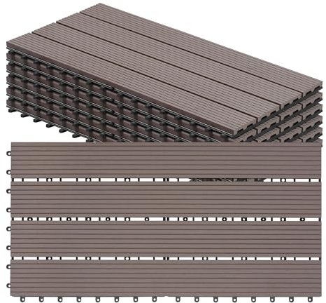 WOLTU WPC Dalle de sol Revêtement Carrelage 30x60cm pour jardin terrasse système plug-in pour fixation, Brun 6 pièce / 1 m²