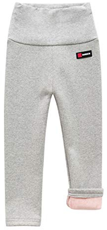 De feuilles Barn baby flickor vinter varma fleecefodrade leggings stretchiga hög midja långa byxor byxor, Ljusgrå, 6-7 År