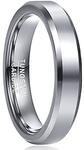 Cloyo Silver Tungsten Wedding Ring for Men Tungsten Wedding Engagement Band 4mm Size S