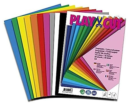 PLAY-CUT Tonpapier A4 (130g/m2) | 50 Bogen Din A4 Papier zum Basteln Drucken | Dickes Bedruckbares Bastelpapier Set und Druckerpapier A4 | Premium Tonzeichenpapier & Craft Paper