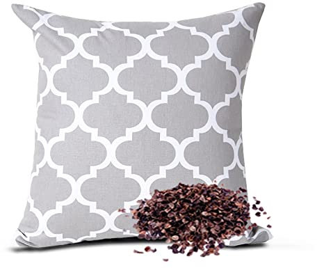 Gesunder Schlaf Bauchschläferkissen Kissen Kopfkissen mit Buchweizenschale mit Reißverschluss, Buchweizen, orthopädisches Naturkissen, mit Innen- und Außenkissenbezug (Marokko grau, 40 x 40 cm)