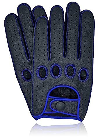 Swift Wear Gants de conduite en cuir véritable souple à doigts complets avec coutures inversées Fashion Classic (L, Bleu)