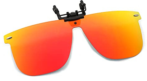 JM Polarized Clip on Sunglasses One Piece Rimless Flip up Mirrored Lenses for Driving Orange Red