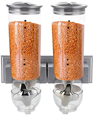 Wall Mounted Dry Food Dispenser, Kitchen Double Wall Mounted Cereal Dispenser Dry Food Storage Container Kitchen Dispenser Container For Cereal, Oatmeal, Candy, Granola Nuts, Coffee Beans, Rice