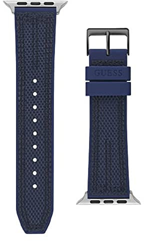 GUESS Herren-Smartwatch-Armband kompatibel mit Apple Watch (42 mm - 44 mm), Marineblau/Nähte, Modern
