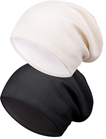 Kiiwah 2 Stücke Beanie Mütze für Herren und Damen, Unisex Slouch Beanie, Elastisch Strickmützen Longbeanie Weic Dünne Beanie Mütze für Frühling, Herbst und Winter