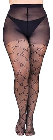 Gi&Gi collant donna curvy,collant taglie forti donna fantasia (IT, Testo, XXL, 3XL, Plus, Regular, Nero cerchi geometrici)