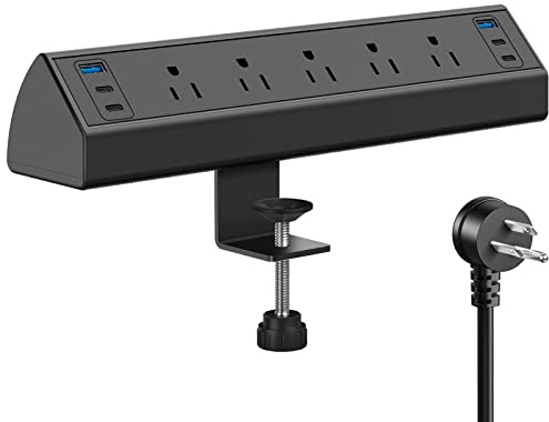 Jgstkcity Desk Clamp Power Strip USB C,40W Total Fast Charging Station,4 PD 20W USB C Ports,Desk Edge Mount Surge Protector,5 Outlets,Fit 1.96 Tabletop Edge,ETL Listed