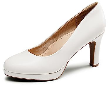 DREAM PAIRS Damen Pumps Anzugschuhe Klassische High Heels für Damen mit Plateau für Business und Arbeit,Size 39,Weiss-Pu,SDPU2365W