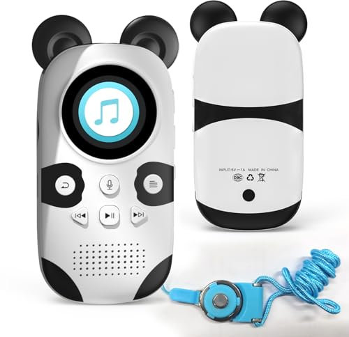 64GB Bluetooth MP3 player for kids, 18 built-in sleep tracks,speakers, One Touch recording, cute portable panda with HiFi Lossless sound, FM radio, voice recorder, alarm clock