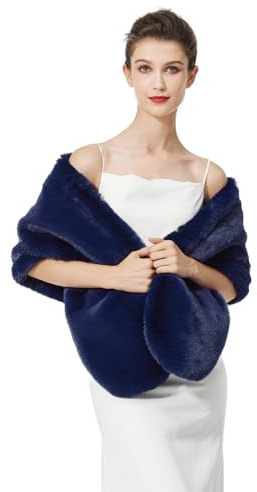BEAUTELICATE Faux Fur Wrap Shawl Shrug Stole for Women Brides Bridesmaids Winter Wedding Evening Party (One Size, Upgraded - Navy Blue)