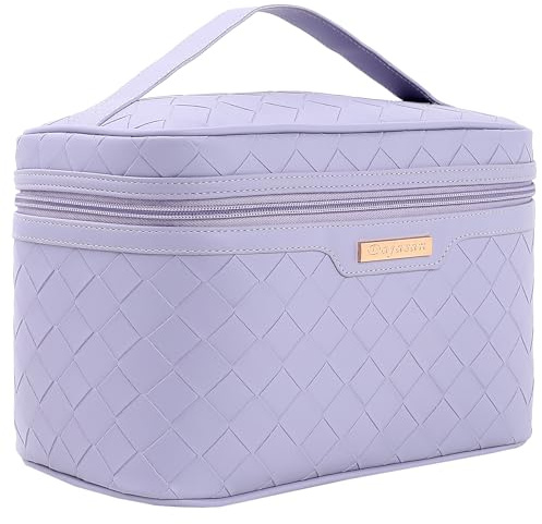 Dajasan Makeup Bag, Travel Cosmetic Bag for Girls Women, Large Capacity Makeup Organizer Case, Travel Toiletry Bag, PU Leather Waterproof 11.81 x 6.7 x 7.09 Inch (Purple)