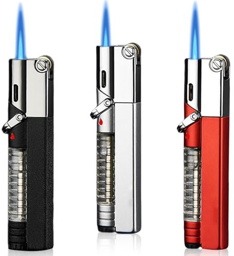 3 Stück Sturmfeuerzeug Jetflamme, Winddicht Jet Feuerzeug, Zigarrenfeuerzeug, Feuerzeug Gas Nachfüllbar für Kerzen, Küche, Camping, Grill, Geschenke für Männer (Verkauft ohne Gas)