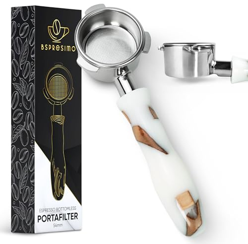 Bspresimo 54mm Bottomless Portafilter Modern Handle – Includes Stainless Steel Naked Basket – Fits Breville Barista Express & 54mm Breville Espresso Machines - Espresso Machine Accessories – White