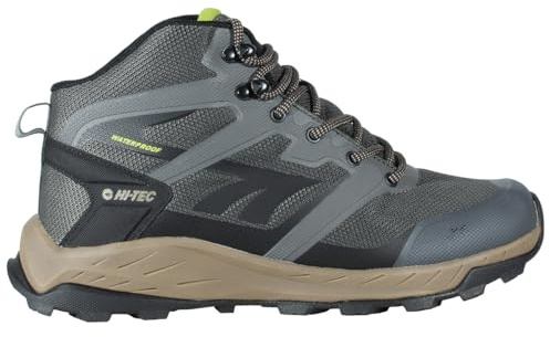 HI-TEC Toubkal Mid WP -zapatillas senderismo hombre, botas trekking, membrana impermeable, protección contra humedad, lengüeta acolchada, tirador trasero, soporte y confort, agarre superior en montaña