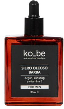KO_BE Siero Oleoso Barba. Con Olio di Argan, Ginseng e Vitamina E. Viso e Barba. Per tutti i tipi di pelle. 98% origine naturale. Nickel tested. 30 ml. Made in Italy