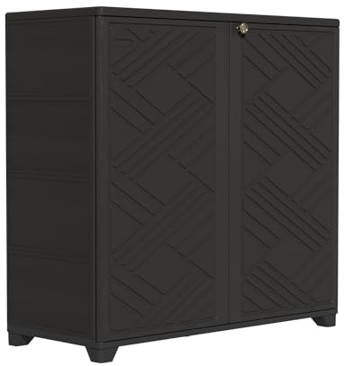 ZZM Indoor/Outdoor Storage Cabinet Waterproof, 34x15x34 Plastic Outdoor Storage Box for Garden Balcony Bathroom, All Weather Outdoor Storage Clearance, DIY Usage, with No Shelf (Black)