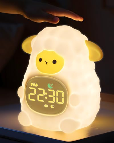 WUYOR Mouton Réveil Enfant Éducatif Jour/Nuit Lumineux en Silicone avec Veilleuse – Réveil Éducatif pour Enfants, Horloge avec Lumière, Idéale pour Garçons et Filles, Parfait pour Chambre d’Enfant