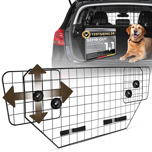 Fellgefährten Hundegitter Auto Kofferraum - Universell passendes Trenngitter Hund - flexibel einstellbar in Breite und Höhe - zur Befestigung an den Kopfstützen - stabil & sicher