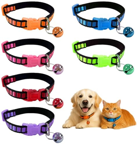 UYVPAER Collar Para Gatos Con Cierre De Seguridad, 6 Unidades, Ajustable, Con Cascabeles, Colores Brillantes, Collares Para Todos Los Gatos Domésticos