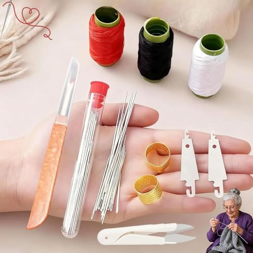 Set di 38 aghi da cucito in acciaio Big Eye, 2025, nuovi aghi in acciaio inox per cucito a mano, set da 38 aghi in acciaio con occhio grande, lunghi e sottili, per cucito fai da te