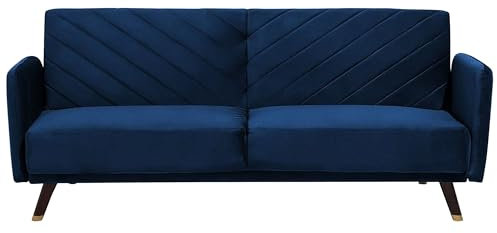 Beliani Praktisches Sofa klappbar mit Armlehnen Samtstoff dunkelblau Senja