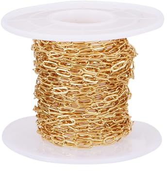 Catena a maglia ovale/rettangolare, 5 m/rotolo, con placcatura in vero oro 18 kt, 6 x 2,5 mm, per choker, bracciali, collane e per la realizzazione di gioielli