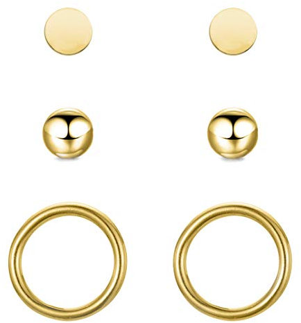 BONNYBIRD® Ohrringe Gold Set für mehrere Ohrlöcher Damen Goldene Medizinische Ohrstecker Chirurgenstahl Gesundheitsstecker Edelstahl Stecker Nickelfrei Schmuck Klein Hypoallergen Wasserfest Mini Kugel