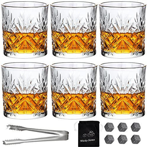 Crystal Whisky Gläser 6 Stück Whiskey Gläser 6er Set 30cl/300ml-Schwere Old Fashioned Whiskey Gläser für Scotch, Bourbon & Altmodische Cocktails Whisky-Geschenk für Männer-Vatertagsgeschenk-Bar-Set
