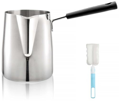 Dicunoy Milk Butter Warmer Pot, 1000ml Turkish Coffee Pot with Cleaning Brush, Large Stovetop Melting Boiling Pot with Spout, Cezve Ibrik Briki Greek Arabic Coffee Maker, 18/8 Stainless Steel