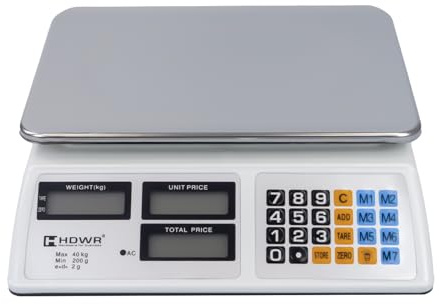 Balance de Magasin, Electronique, Capacité de Charge Jusqu'à 40 kg, 3 Affichages, Balance de Tare, Précision Jusqu'à 2 Grammes, HDWR wagPRO-S40
