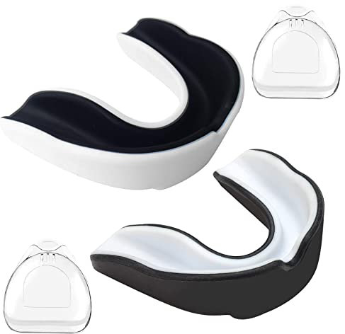 Zahnschutz, 2 Stücke Mundschutz Boxen, Sport Mundschutz, für MMA Kampfsport Boxen, Taekwondo, Hockey Sport Zahnschutz, Tragbare Schutzkasten, Erwachsene, SchwarzWeiß