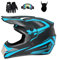 Senhill Casque de Motocross DOT Casque Offroad pour Jeunes Unisexes Casque de Moto avec Gants Lunettes Masque (Bleu Ciel, L)