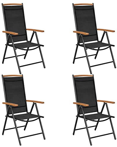 JUNZAI Gartenstühle Klappbar 4 STK. Gartenmöbel, Balkonstühle, Balkonmöbel, Bistrostuhl, Garten Stühle, Armlehnenstuhl, Aluminium und Textilene Schwarz