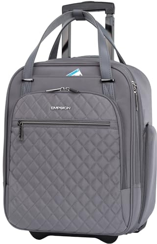 EMPSIGN Underseat Carry On Wheeled - 16 Carry on Bag with Wheels Multi-Functional Lightweight Rolling Bag Overnight Weekender Small Suitcase for Women Men Travel Business, Dark Grey