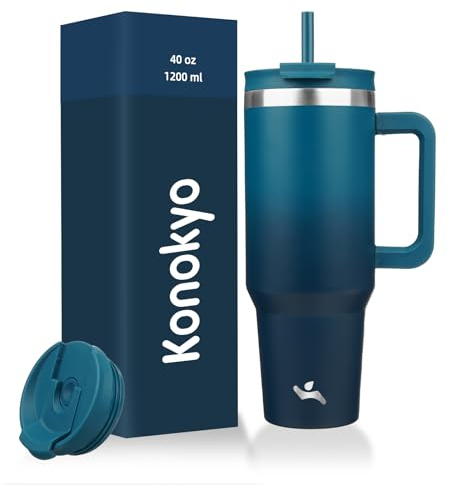 Konokyo 40 oz Insulated Tumbler Water Bottle with Handle, Straw Lid