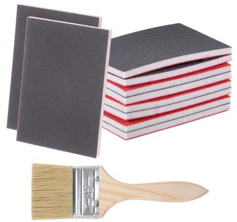 sourcing map 11pcs Sanding Sponges 1000 Grit 3 x 4 Reusable & Washable Sanding Sponges Pads, Wet Dry Flexible Hand Sand Block for Wood Drywall Metal Furniture Polishing, with 2.5 Paint Brush