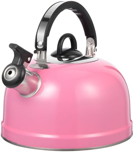 STOBAZA Stove Top Whistling Tea - Kitchen Camping Kettle Stovetop Teapot Stainless Steel Water Boilers for Coffee Carafe Water Heating Pitcher with Cool Touch Handle - Pink