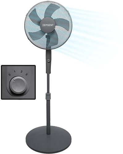 EPISENT 16″ Pedestal Fan – Quiet Oscillating Standing Fan with Adjustable Height, 3-Speed Rotary Knob – Cooling Electric Fan for Bedroom, Office, Home – MATT GREY