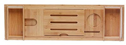 Vassoio per vasca da bagno in bambù Spa Caddy per vasca da bagno Portaoggetti per libri Porta tablet per vino Ripiano inferiore antiscivolo per vassoio per vasca da bagno