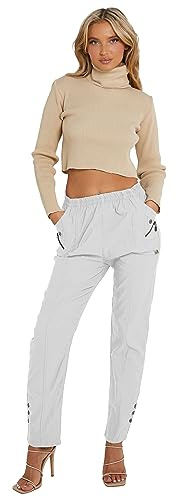 AR Paris Fashions® Women's Cherry Berry Plain Trousers - Ladies Full Length Italian Stretchy Elasticated Waist Summer Pants (White, 12)
