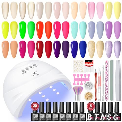 COSCELIA 38PCS Kit de Uñas Semipermanentes, 20 Colores Pintauñas Semipermanentes con Lampara UV, Kit Uñas de Gel Completo Manicura Regalo para Mujer