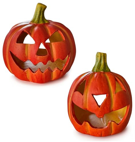 Kürbis-Deko Laternen 2er Set als LED Halloween-Deko - Jack Lantern Halloween-Kürbisse als beleuchtete Outdoor Grusel-Deko - Deko-Kürbis als innen Herbst-Deko oder Garten-Deko Windlicht