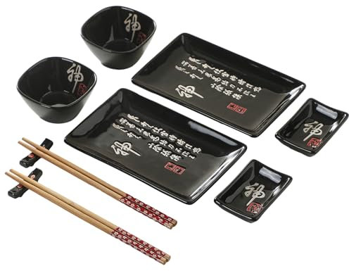 Mocerakai set med 10 st japanska sushitallrikar, serveringsfat och brickor för underhållning av sushitallrikar, sushitallrikar, traditionella köksservis med ätpinnar, svart shen