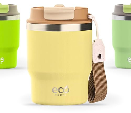 ECOROOTS Evergreen - Gobelet Isotherme | Tasse Café à Emporter | Couvercle Antifuite | Sans BPA | Acier Inox. | Thermo Café Voyage | Tasse Isotherme Bureau Sport | Mug Thermique (JAUNE IPA, 360 ml)